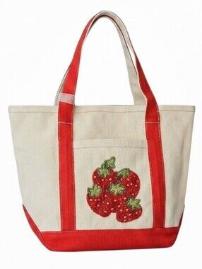 NWT Viral Beaded Strawberry Mini Canvas Tote & Coin Purse – Handcrafted in India